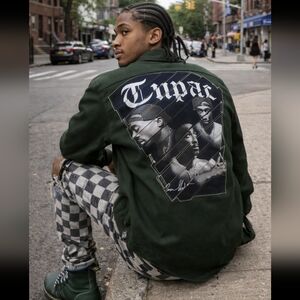 Tupac Obey Mandarin One Pocket Shirt + Custom Spliced Embroidered Back Patch